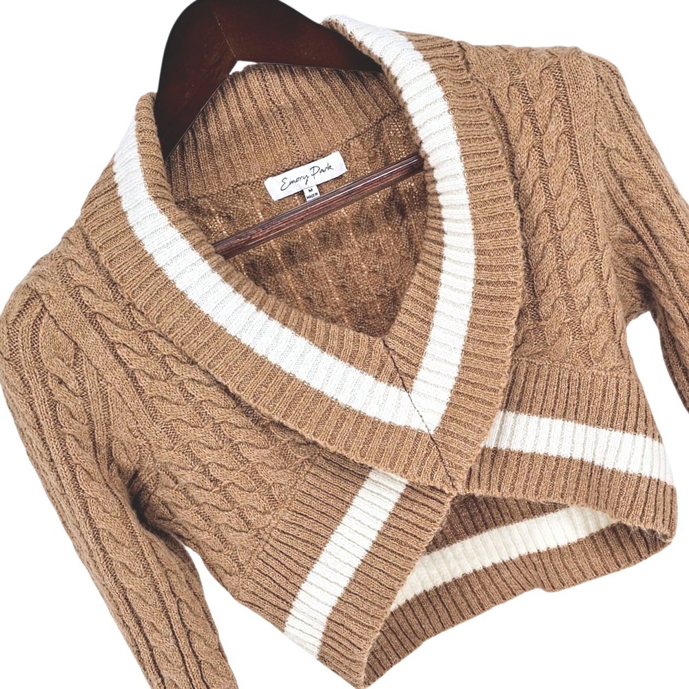 Emory Park Cable Knit Cropped Top Womens M Wool Blend Y2k Style Preppy Edgy